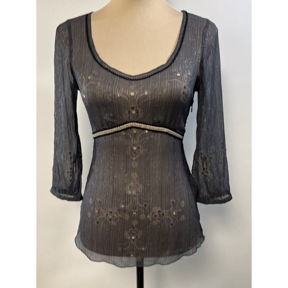Y2K The Limited Silk Babydoll Top Women Sequin Sheer Whimsigoth Gothic Sz XS